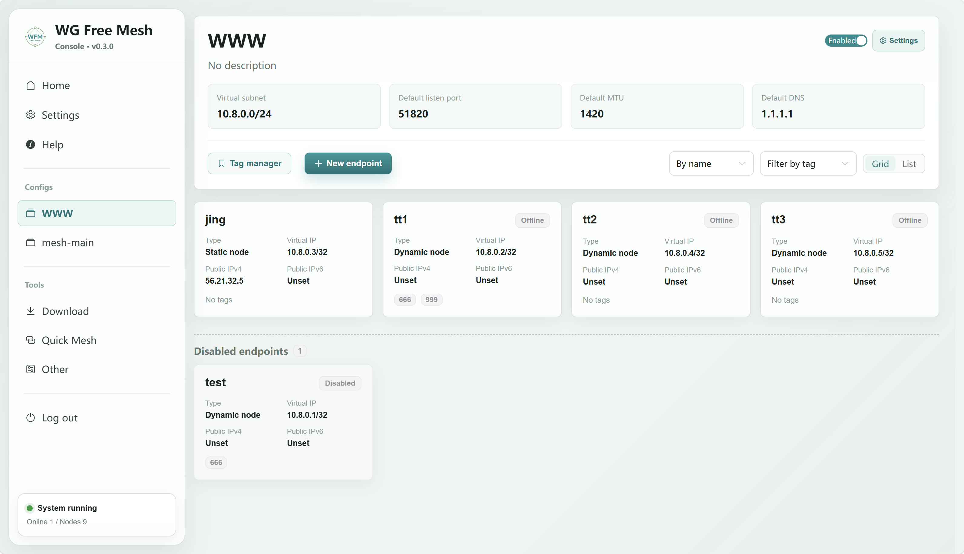Config page